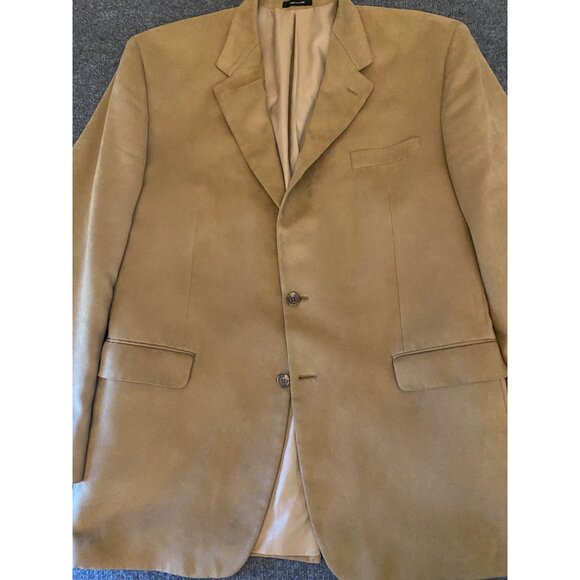 Chaps Mens 44L Tan Vegan Suede Blazer Two-Button Sport Coat Fall Academia Jacket - Picture 8 of 16